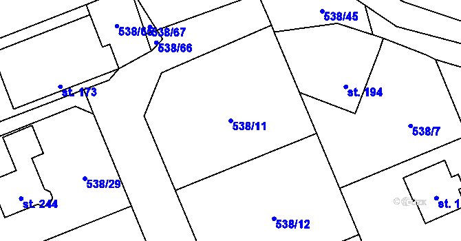 Parcela st. 538/11 v KÚ Žihobce, Katastrální mapa