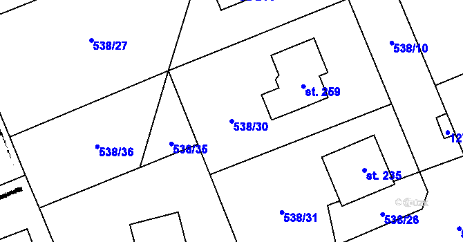Parcela st. 538/30 v KÚ Žihobce, Katastrální mapa
