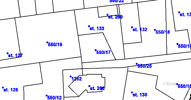 Parcela st. 550/17 v KÚ Žihobce, Katastrální mapa