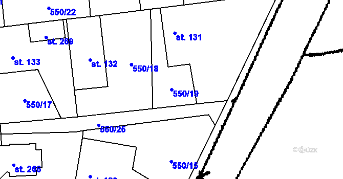 Parcela st. 550/19 v KÚ Žihobce, Katastrální mapa