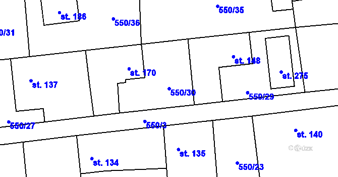 Parcela st. 550/30 v KÚ Žihobce, Katastrální mapa