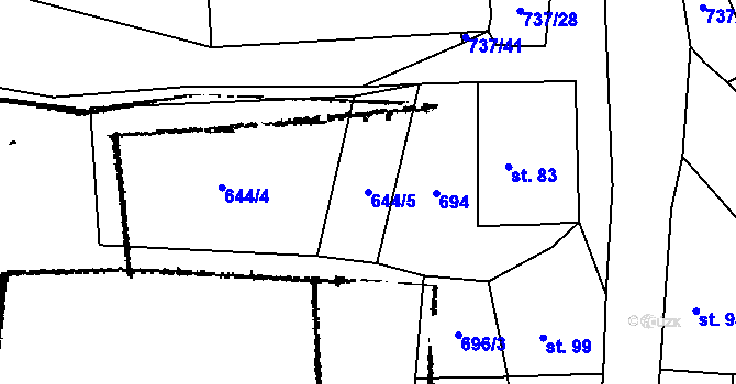 Parcela st. 644/5 v KÚ Žihobce, Katastrální mapa