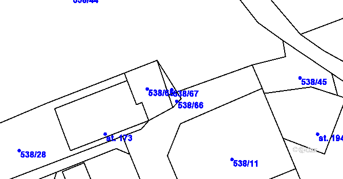 Parcela st. 538/67 v KÚ Žihobce, Katastrální mapa