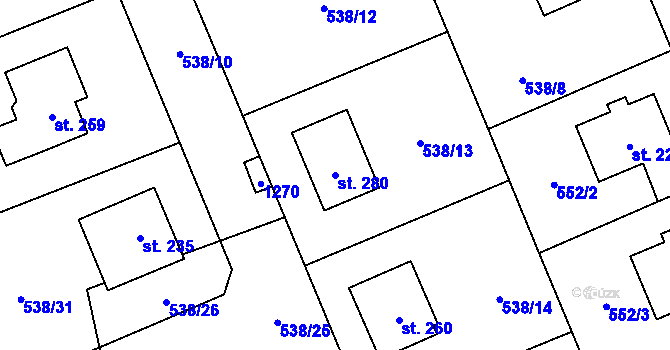 Parcela st. 280 v KÚ Žihobce, Katastrální mapa