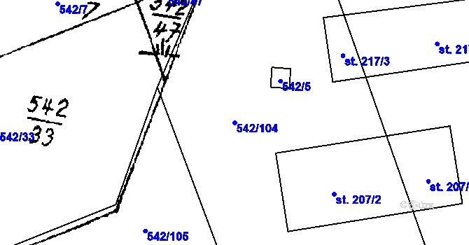 Parcela st. 542/104 v KÚ Žihobce, Katastrální mapa