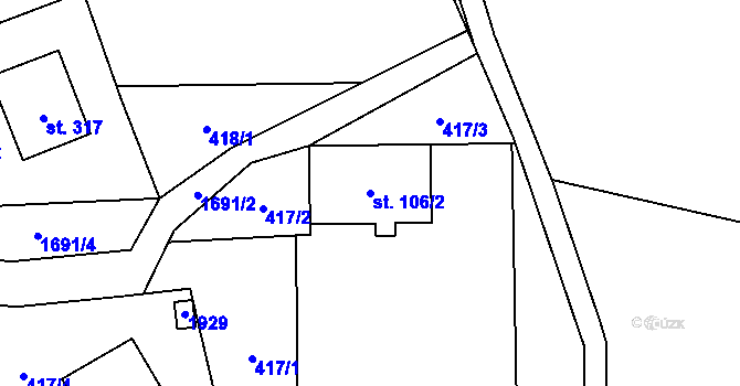 Parcela st. 106/2 v KÚ Žichlínek, Katastrální mapa