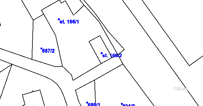 Parcela st. 166/2 v KÚ Žichlínek, Katastrální mapa