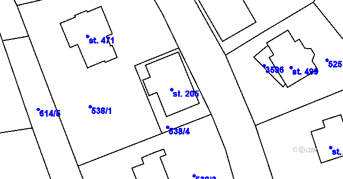Parcela st. 205 v KÚ Žichlínek, Katastrální mapa