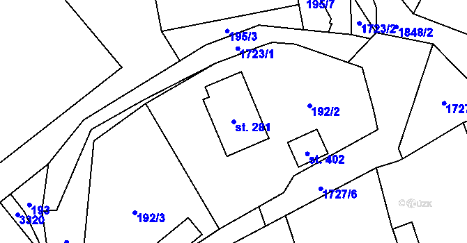 Parcela st. 281 v KÚ Žichlínek, Katastrální mapa