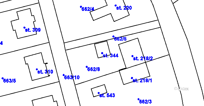 Parcela st. 344 v KÚ Žichlínek, Katastrální mapa