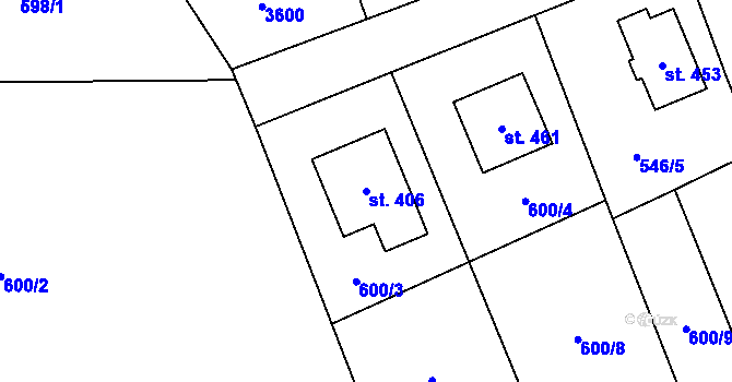 Parcela st. 406 v KÚ Žichlínek, Katastrální mapa