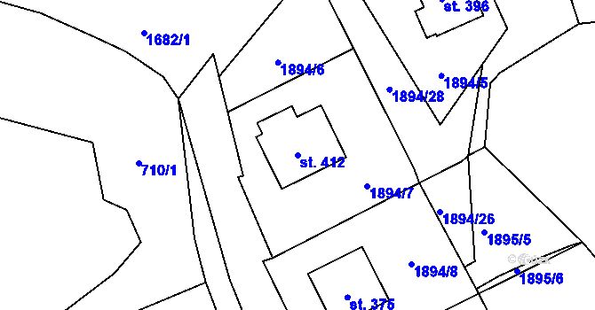 Parcela st. 412 v KÚ Žichlínek, Katastrální mapa