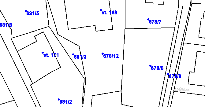 Parcela st. 678/12 v KÚ Žichlínek, Katastrální mapa