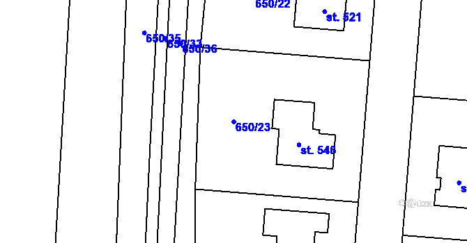 Parcela st. 650/23 v KÚ Žichlínek, Katastrální mapa