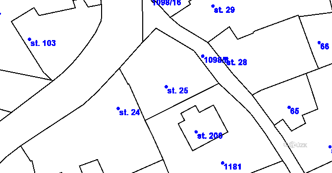 Parcela st. 25 v KÚ Žichovice, Katastrální mapa