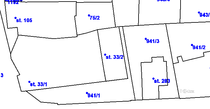Parcela st. 33/2 v KÚ Žichovice, Katastrální mapa