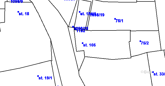 Parcela st. 105 v KÚ Žichovice, Katastrální mapa