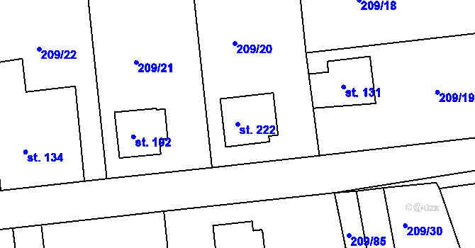 Parcela st. 222 v KÚ Žichovice, Katastrální mapa
