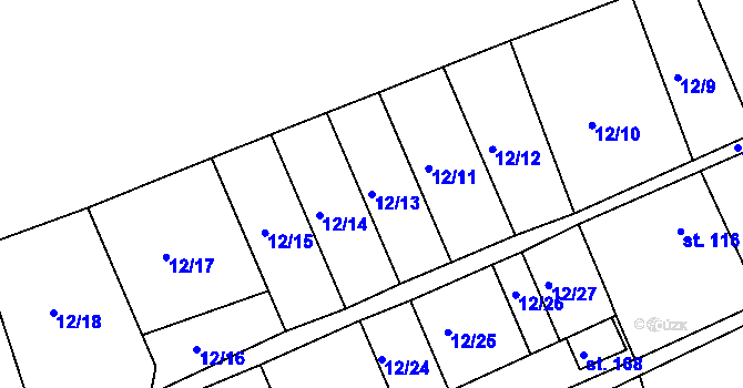 Parcela st. 12/13 v KÚ Žichovice, Katastrální mapa