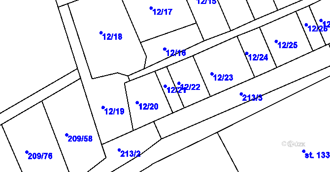 Parcela st. 12/21 v KÚ Žichovice, Katastrální mapa
