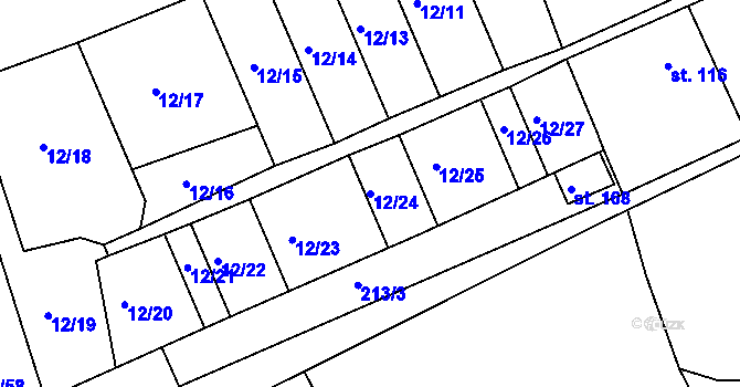 Parcela st. 12/24 v KÚ Žichovice, Katastrální mapa