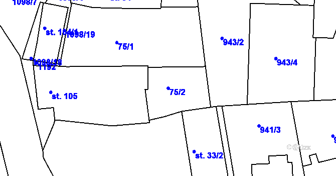 Parcela st. 75/2 v KÚ Žichovice, Katastrální mapa