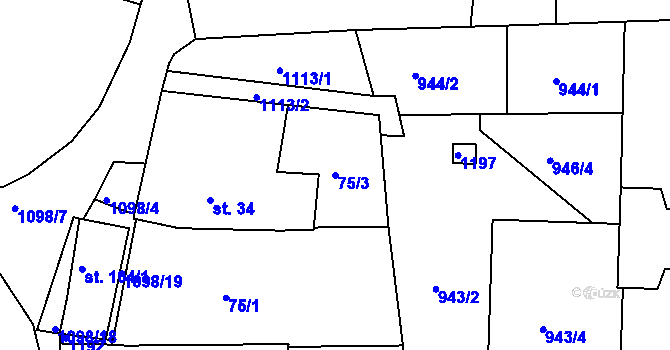 Parcela st. 75/3 v KÚ Žichovice, Katastrální mapa