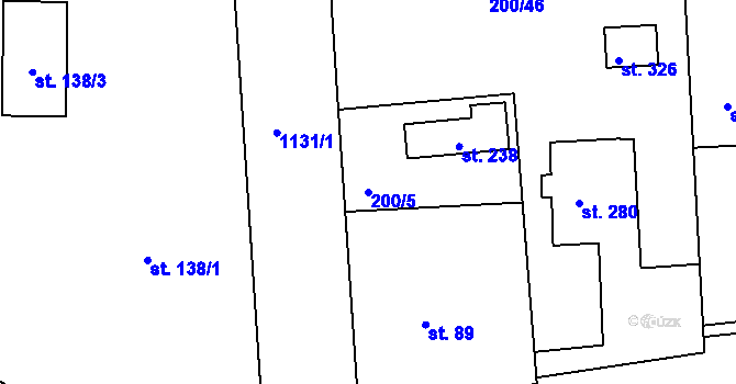 Parcela st. 200/5 v KÚ Žichovice, Katastrální mapa