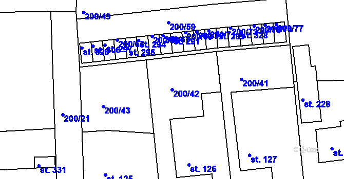 Parcela st. 200/42 v KÚ Žichovice, Katastrální mapa