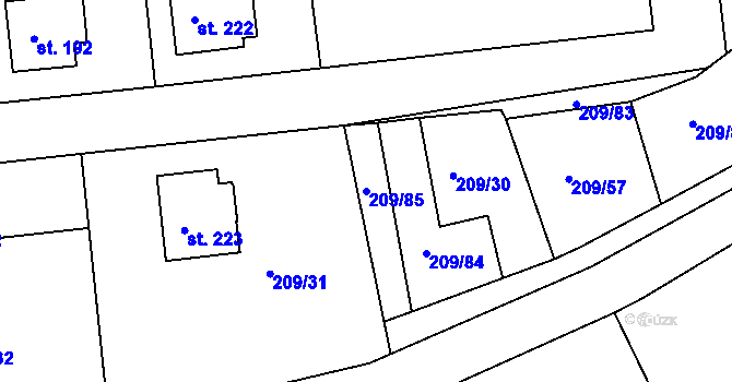 Parcela st. 209/85 v KÚ Žichovice, Katastrální mapa