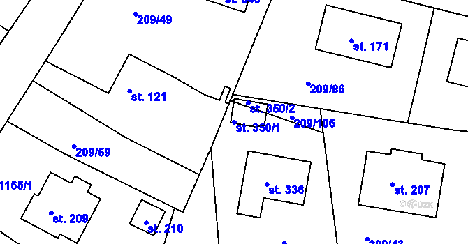 Parcela st. 350/1 v KÚ Žichovice, Katastrální mapa