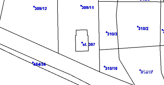 Parcela st. 397 v KÚ Žilina, Katastrální mapa