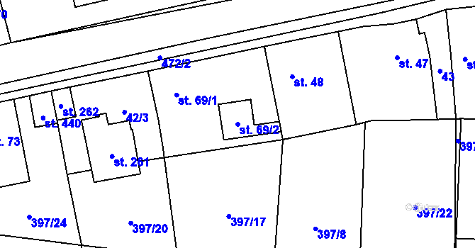 Parcela st. 69/2 v KÚ Žilina, Katastrální mapa