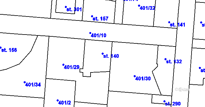 Parcela st. 140 v KÚ Žilina, Katastrální mapa
