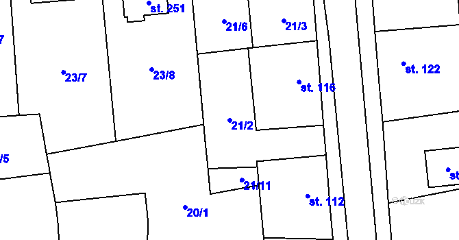 Parcela st. 21/2 v KÚ Žilina, Katastrální mapa