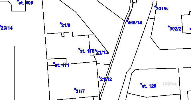 Parcela st. 21/13 v KÚ Žilina, Katastrální mapa