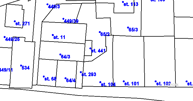 Parcela st. 65/5 v KÚ Žilina, Katastrální mapa