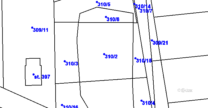 Parcela st. 310/2 v KÚ Žilina, Katastrální mapa