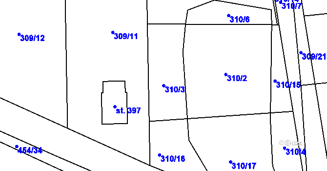Parcela st. 310/3 v KÚ Žilina, Katastrální mapa