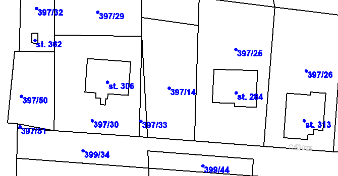 Parcela st. 397/14 v KÚ Žilina, Katastrální mapa