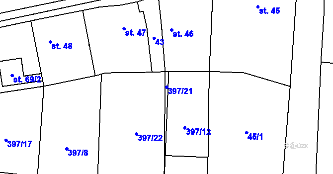 Parcela st. 397/21 v KÚ Žilina, Katastrální mapa