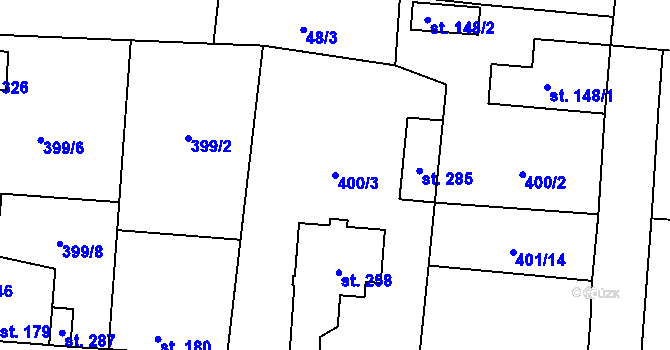 Parcela st. 400/3 v KÚ Žilina, Katastrální mapa