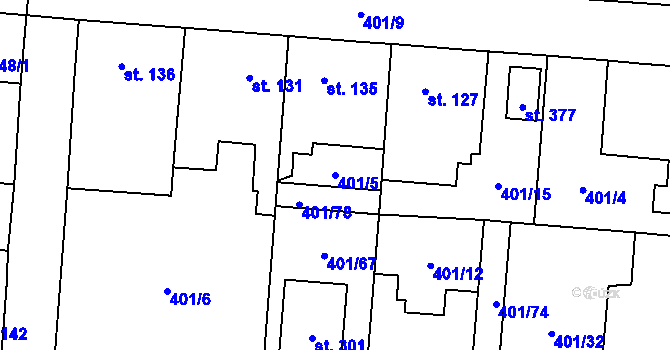 Parcela st. 401/5 v KÚ Žilina, Katastrální mapa
