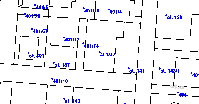 Parcela st. 401/32 v KÚ Žilina, Katastrální mapa