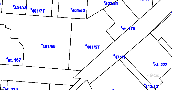 Parcela st. 401/57 v KÚ Žilina, Katastrální mapa