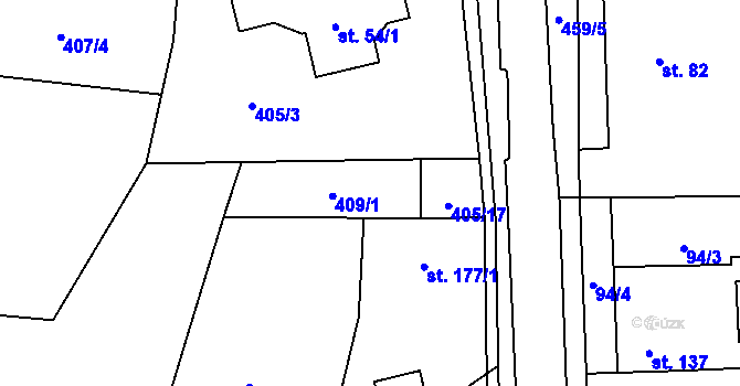 Parcela st. 409/1 v KÚ Žilina, Katastrální mapa
