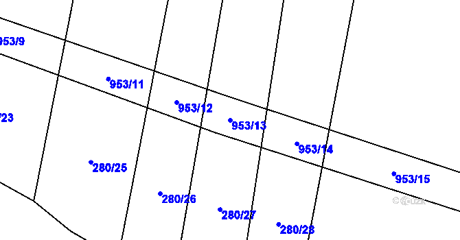 Parcela st. 953/13 v KÚ Tatiná, Katastrální mapa