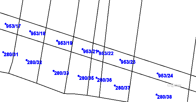 Parcela st. 953/22 v KÚ Tatiná, Katastrální mapa