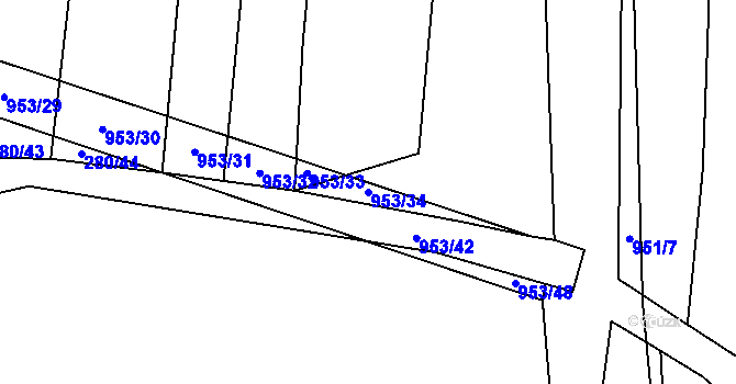 Parcela st. 953/34 v KÚ Tatiná, Katastrální mapa