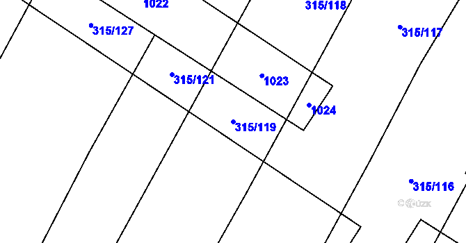 Parcela st. 315/119 v KÚ Tatiná, Katastrální mapa
